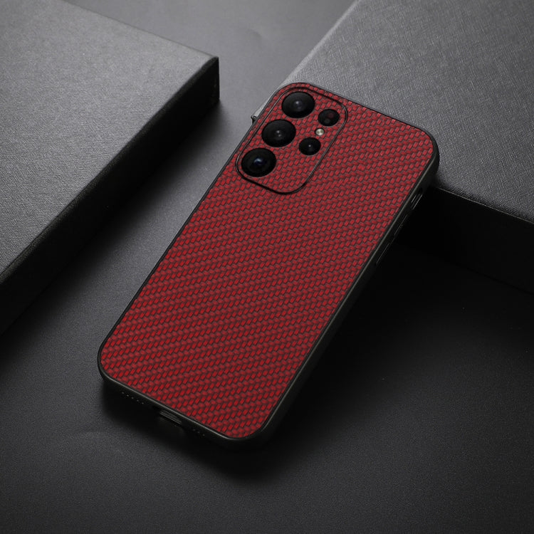 For Samsung Galaxy S23 Ultra 5G Accurate Hole Carbon Fiber Texture PU Phone Case