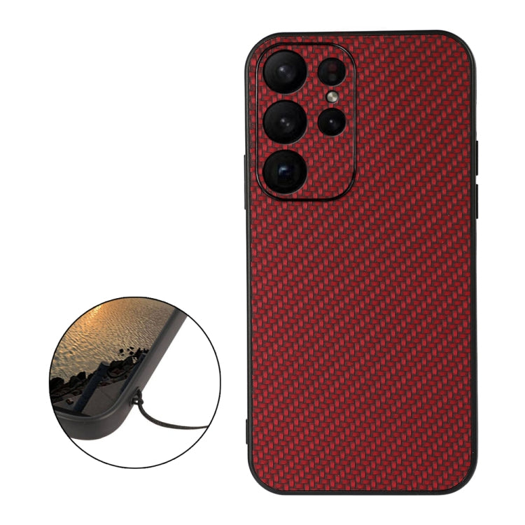 For Samsung Galaxy S23 Ultra 5G Accurate Hole Carbon Fiber Texture PU Phone Case
