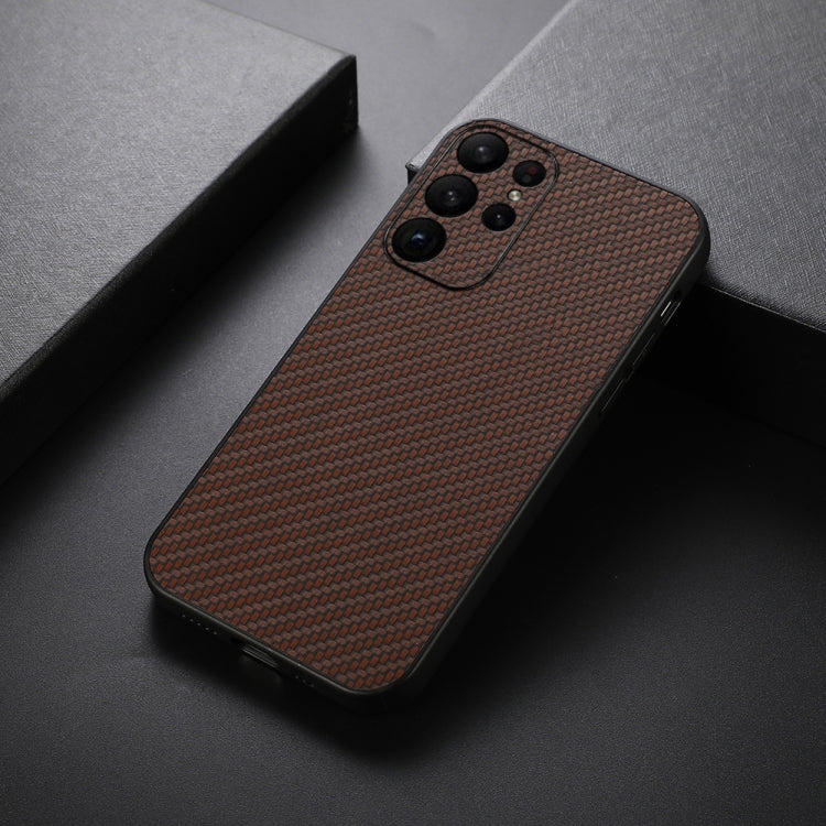 For Samsung Galaxy S23 Ultra 5G Accurate Hole Carbon Fiber Texture PU Phone Case