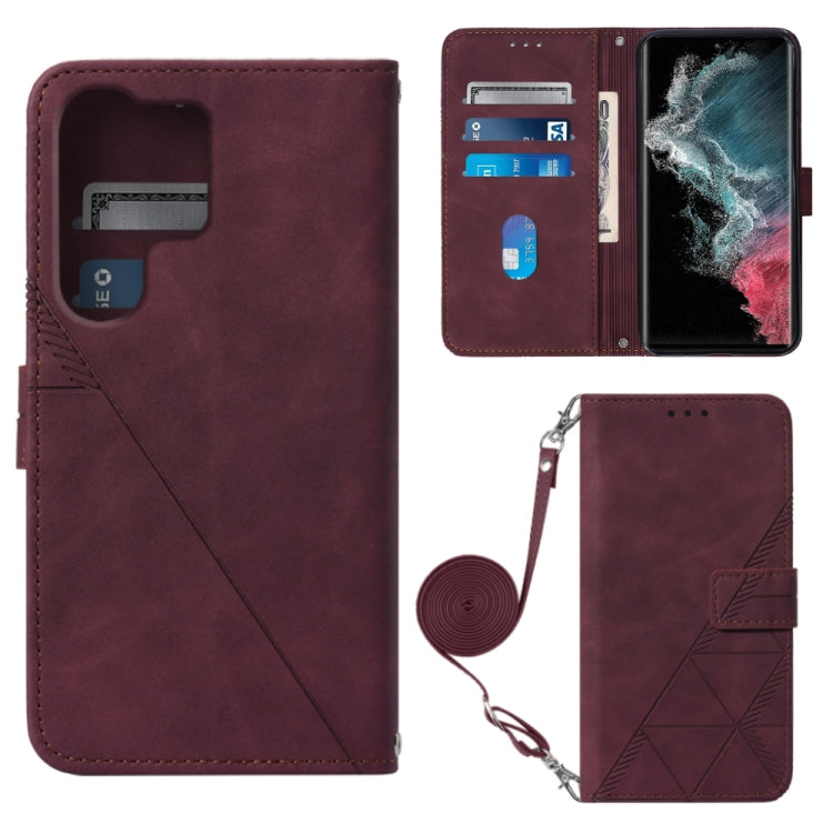 For Samsung Galaxy S23 Ultra 5G Crossbody 3D Embossed Flip Leather Phone Case
