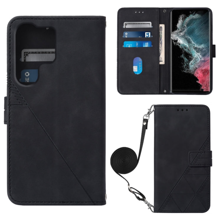 For Samsung Galaxy S23 Ultra 5G Crossbody 3D Embossed Flip Leather Phone Case