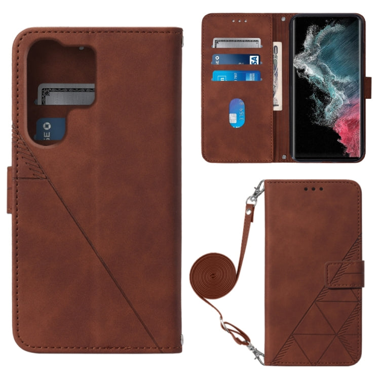 For Samsung Galaxy S23 Ultra 5G Crossbody 3D Embossed Flip Leather Phone Case