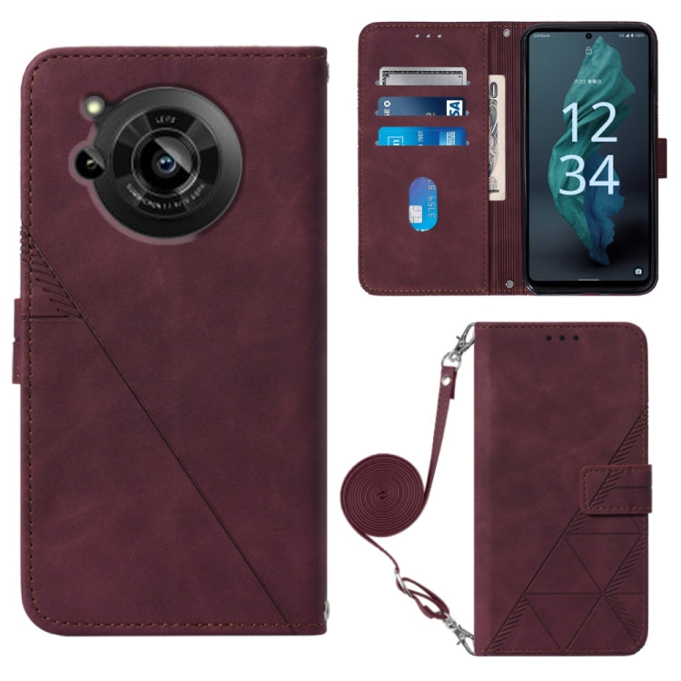 For Sharp Aquos R7 / P7 Crossbody 3D Embossed Flip Leather Phone Case