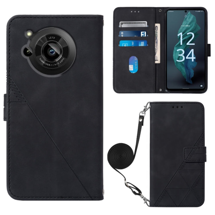 For Sharp Aquos R7 / P7 Crossbody 3D Embossed Flip Leather Phone Case