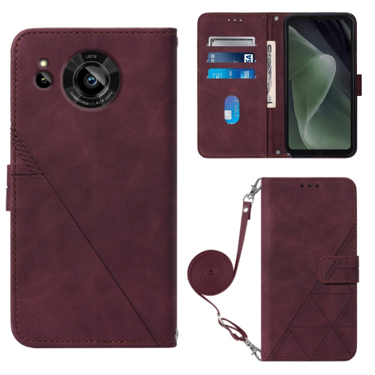 For Sharp Aquos Sense7 SH-V48 Crossbody 3D Embossed Flip Leather Phone Case