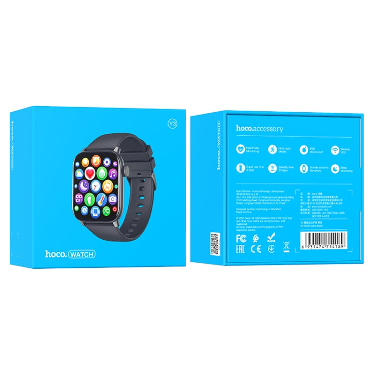 hoco Y3 1.69 inch 2.5D HD Capacitive Touch Screen IP68 Smart Sports Watch(Black)