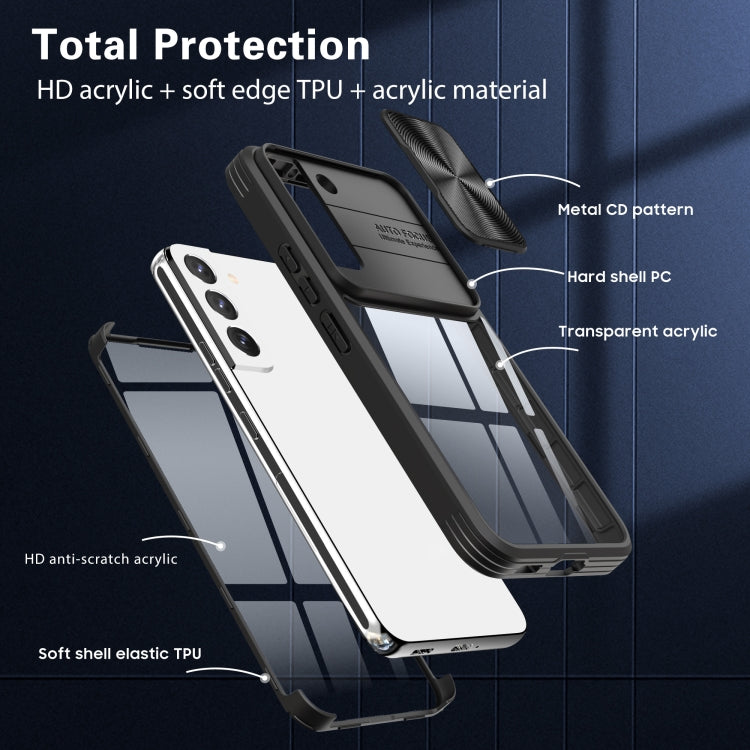For Samsung Galaxy S22 5G 360 degree Full Coverage Sliding Camshield Phone Case