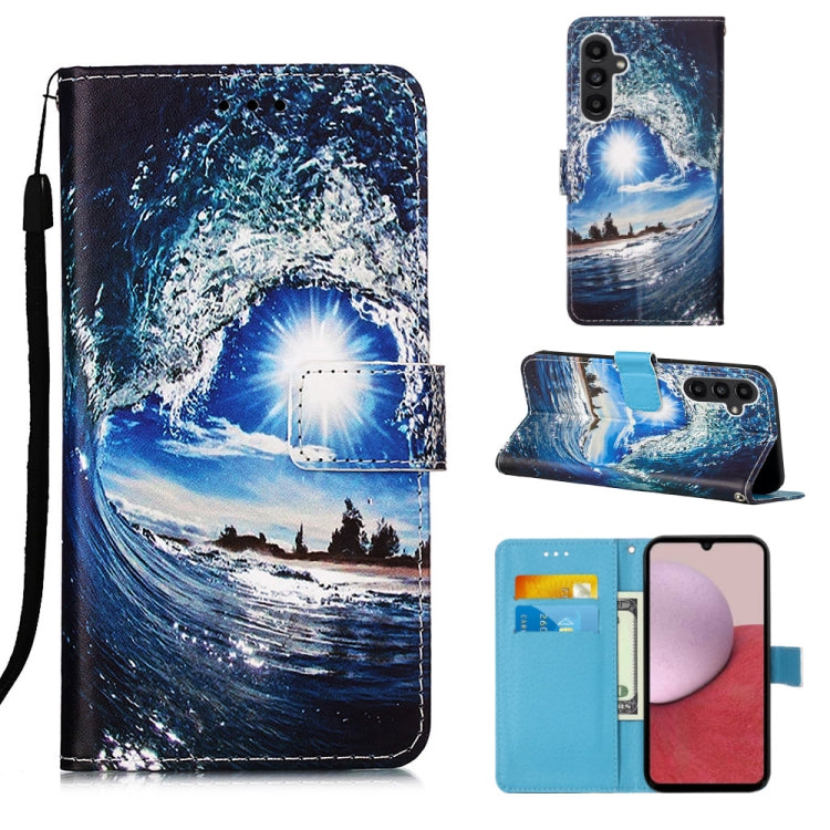 For Samsung Galaxy A14 5G Colored Drawing Pattern Plain Weave Leather Phone Case