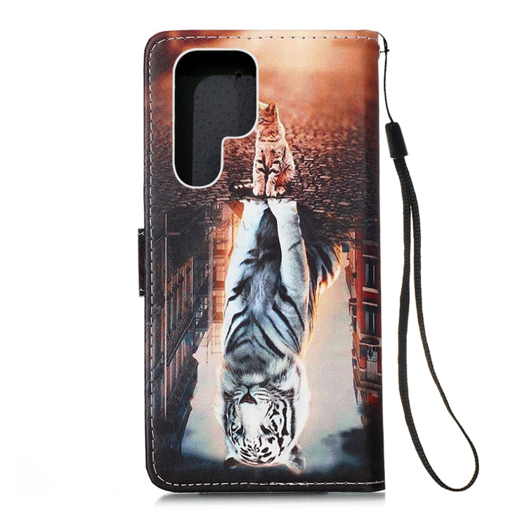 For Samsung Galaxy S23 Ultra 5G Colored Drawing Pattern Plain Weave Leather Phone Case