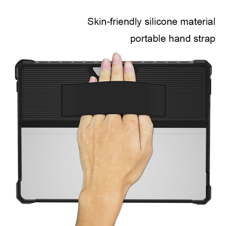 For Microsoft Surface Pro 8 Striped Hollow Tablet Case with Holder Cover and Shoulder Strap(Black)