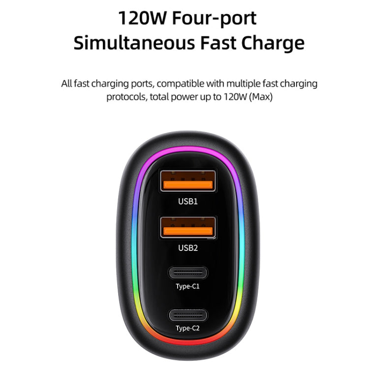 USAMS US-CC169 C34 PD30W+QC3.0 120W 4-port Transparent Car Fast Charger with Colorful Lights