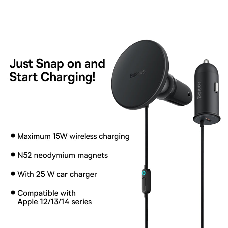 Baseus CW01 40W Magnetic Wireless Charging Car Holder, Interface:USB-C / Type-C