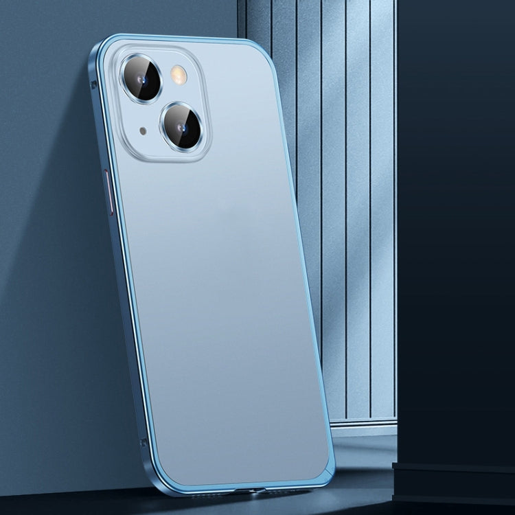 For iPhone 14 Plus Spring Buckle Metal Frosted Phone Case