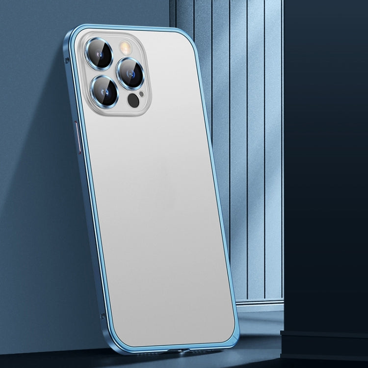 For iPhone 14 Pro Max Spring Buckle Metal Frosted Phone Case