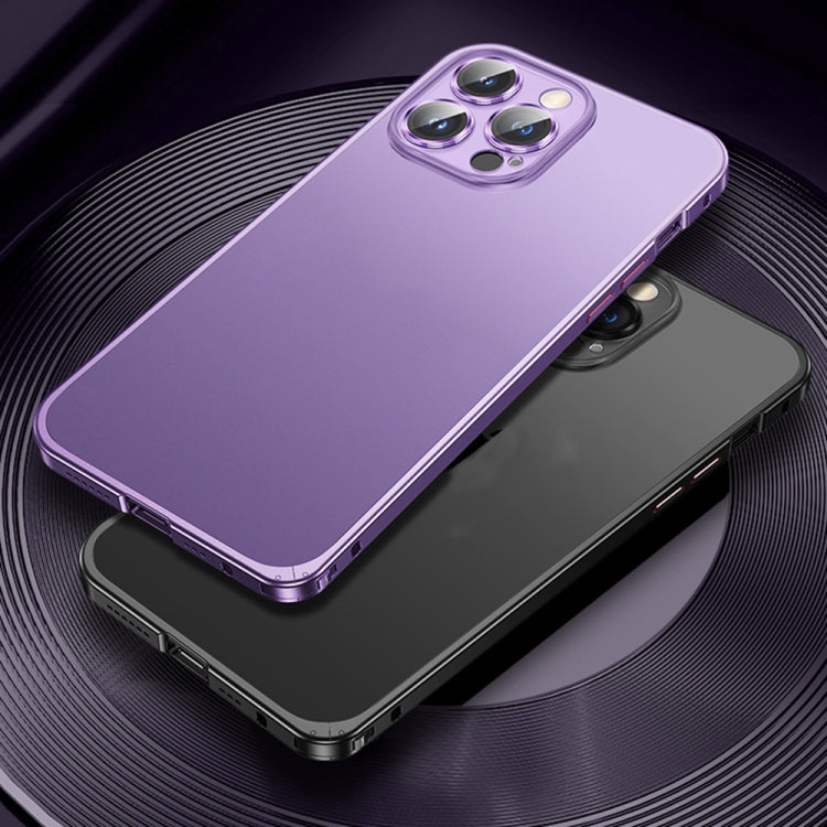 For iPhone 14 Pro Max Spring Buckle Metal Frosted Phone Case