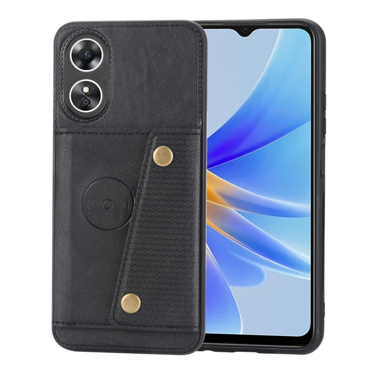 For OPPO A17 Double Buckle Card Slots Magnetic Phone Case