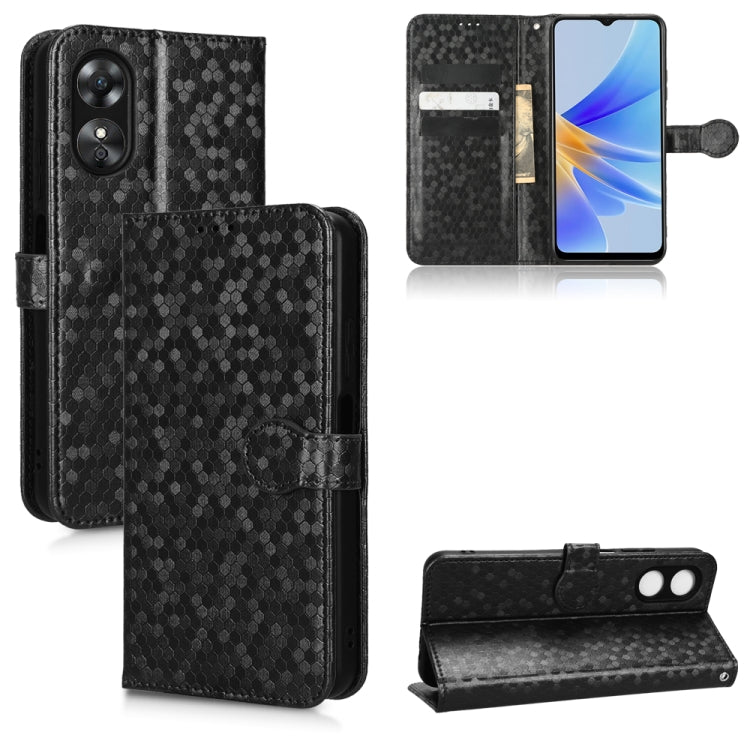 For OPPO A17 Honeycomb Dot Texture Leather Phone Case