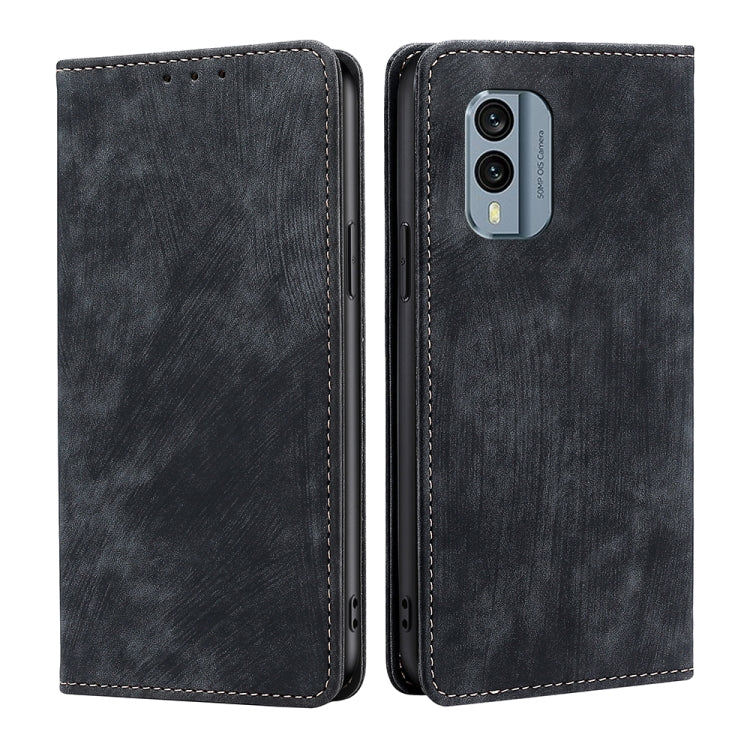For Nokia X30 5G RFID Anti-theft Brush Magnetic Leather Phone Case