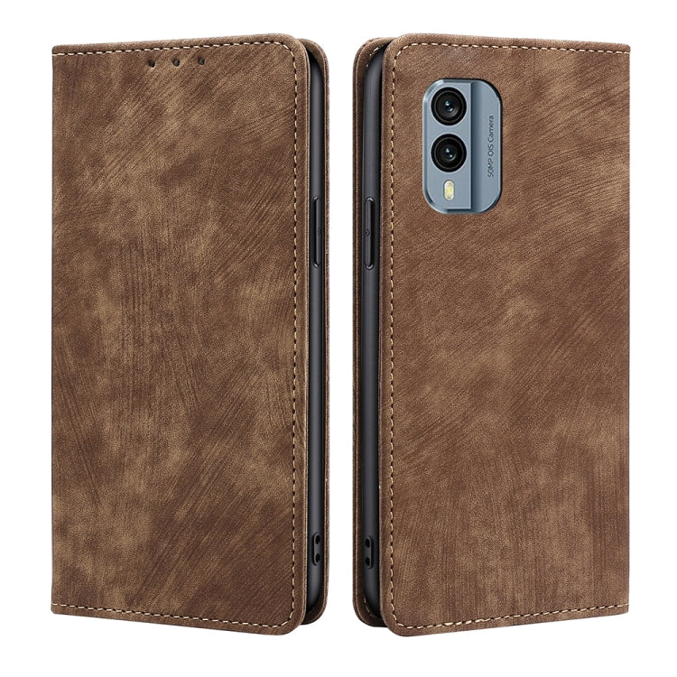For Nokia X30 5G RFID Anti-theft Brush Magnetic Leather Phone Case