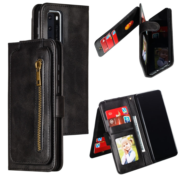 For Huawei P40 Nine Card Zipper Bag Horizontal Flip Leather Case With Holder & Card Slots & Photo Frame & Wallet