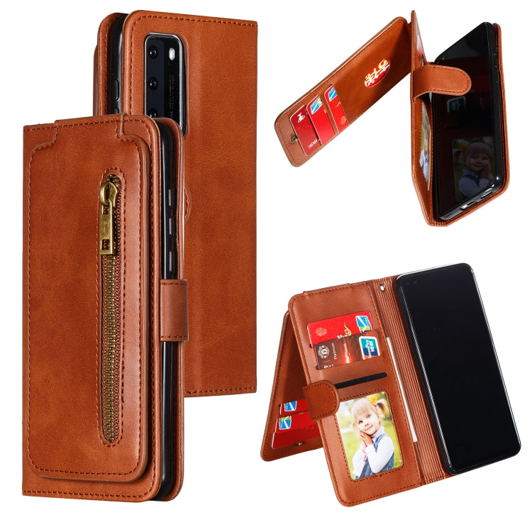 For Huawei P40 Nine Card Zipper Bag Horizontal Flip Leather Case With Holder & Card Slots & Photo Frame & Wallet