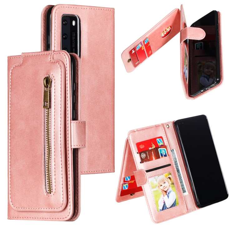 For Huawei P40 Nine Card Zipper Bag Horizontal Flip Leather Case With Holder & Card Slots & Photo Frame & Wallet