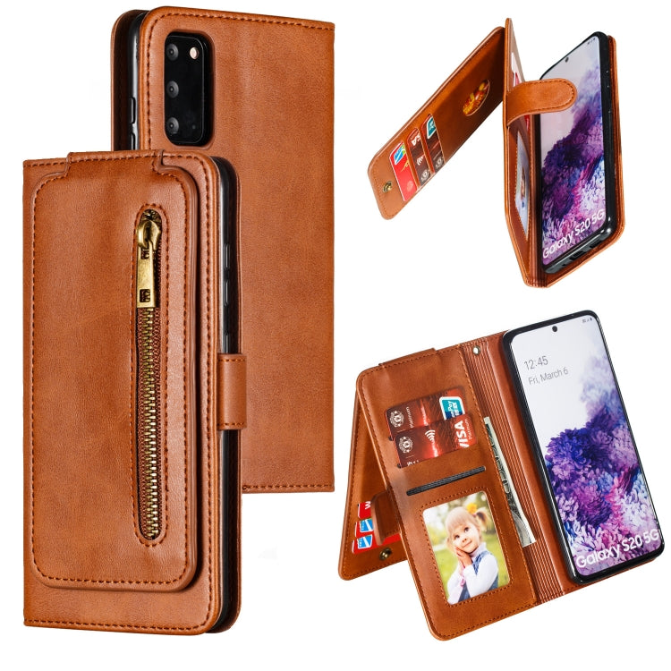 For Galaxy S20 Nine Card Zipper Bag Horizontal Flip Leather Case With Holder & Card Slots & Photo Frame & Wallet