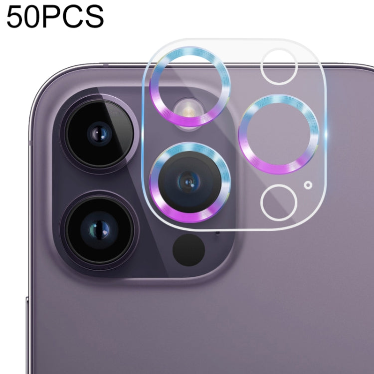 For iPhone 14 Pro Max / 14 Pro 50pcs Tempered Glass CD Texture Back Camera Film