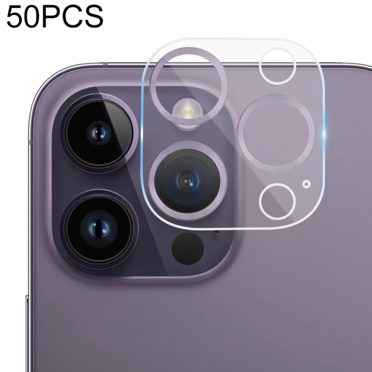For iPhone 14 Pro Max / 14 Pro 50pcs Tempered Glass CD Texture Back Camera Film