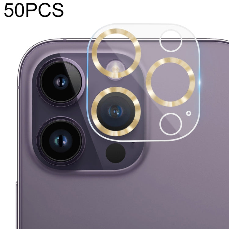 For iPhone 14 Pro Max / 14 Pro 50pcs Tempered Glass CD Texture Back Camera Film