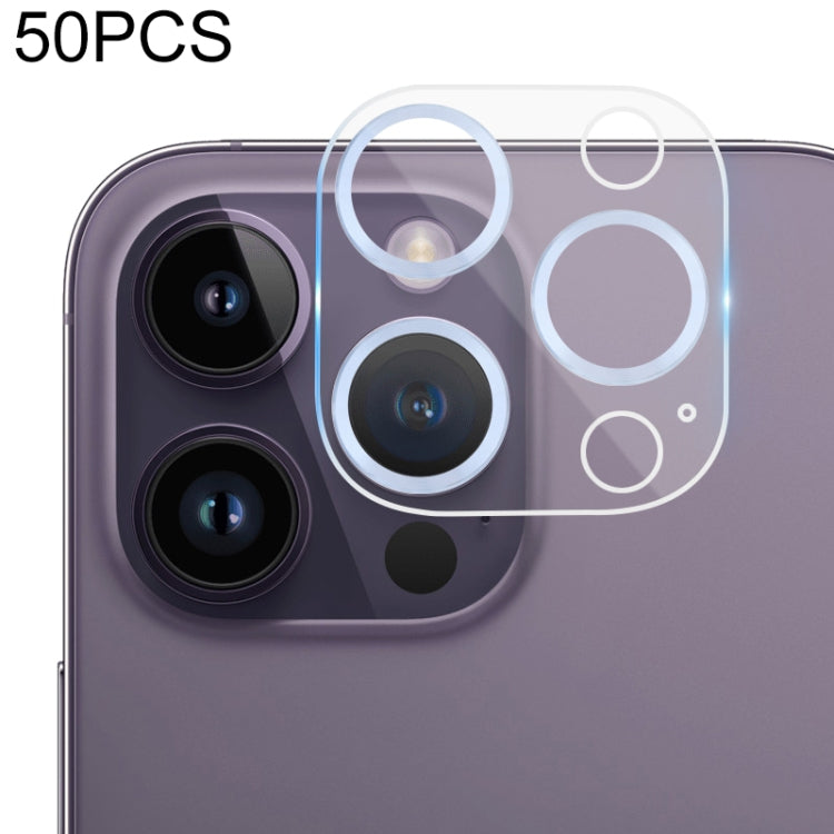 For iPhone 14 Pro Max / 14 Pro 50pcs Tempered Glass CD Texture Back Camera Film