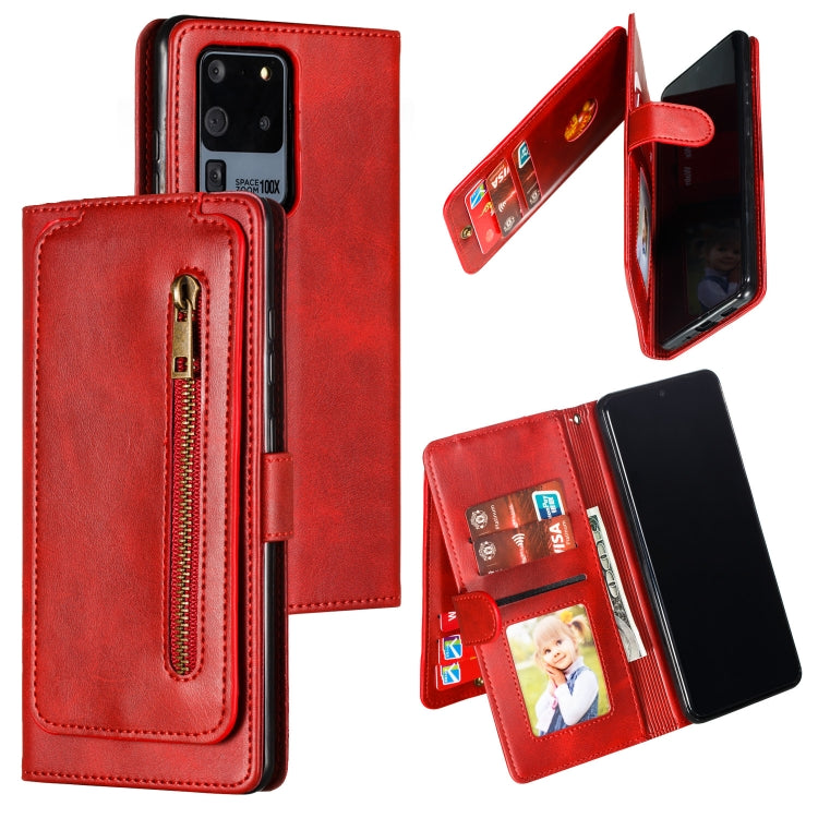 For Galaxy S20 Ultra Nine Card Zipper Bag Horizontal Flip Leather Case With Holder & Card Slots & Photo Frame & Wallet