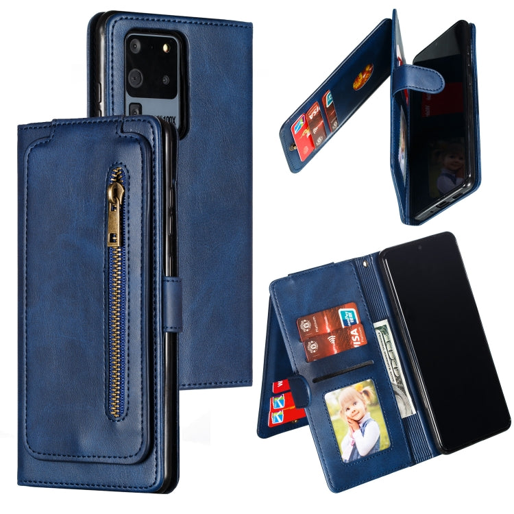 For Galaxy S20 Ultra Nine Card Zipper Bag Horizontal Flip Leather Case With Holder & Card Slots & Photo Frame & Wallet