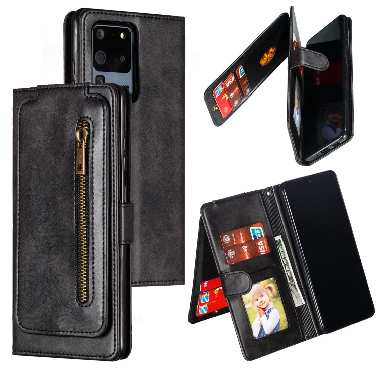 For Galaxy S20 Ultra Nine Card Zipper Bag Horizontal Flip Leather Case With Holder & Card Slots & Photo Frame & Wallet