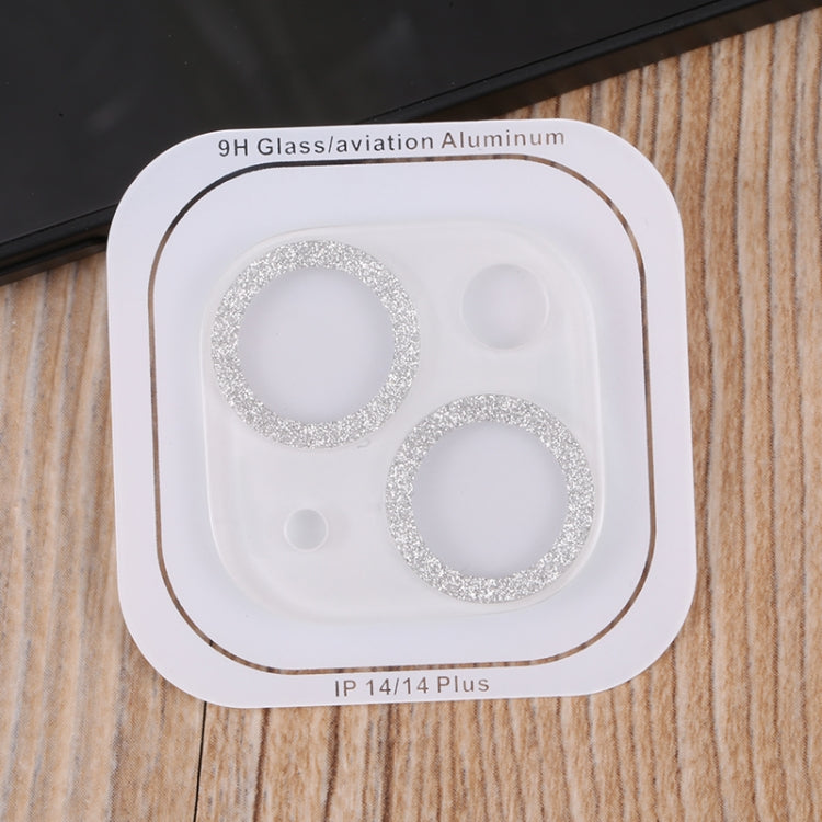 For iPhone 14 / 14 Plus 50pcs Tempered Glass Glitter CD Texture Back Camera Film
