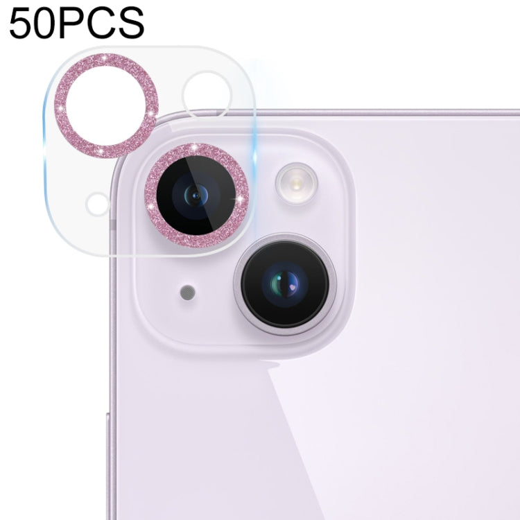 For iPhone 14 / 14 Plus 50pcs Tempered Glass Glitter CD Texture Back Camera Film