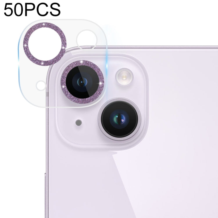 For iPhone 14 / 14 Plus 50pcs Tempered Glass Glitter CD Texture Back Camera Film