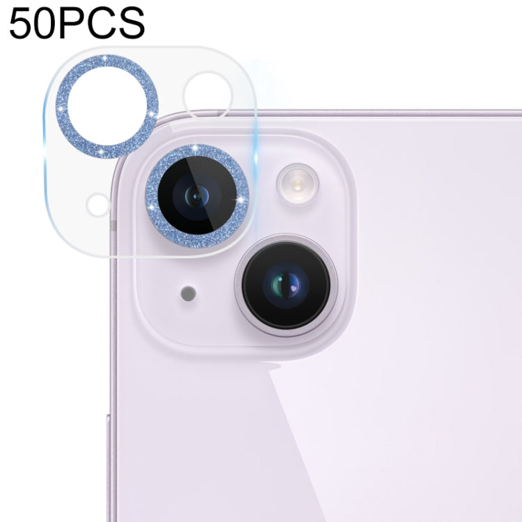 For iPhone 14 / 14 Plus 50pcs Tempered Glass Glitter CD Texture Back Camera Film