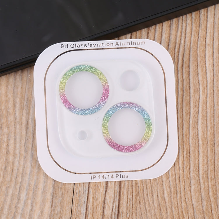 For iPhone 14 / 14 Plus 50pcs Tempered Glass Glitter CD Texture Back Camera Film