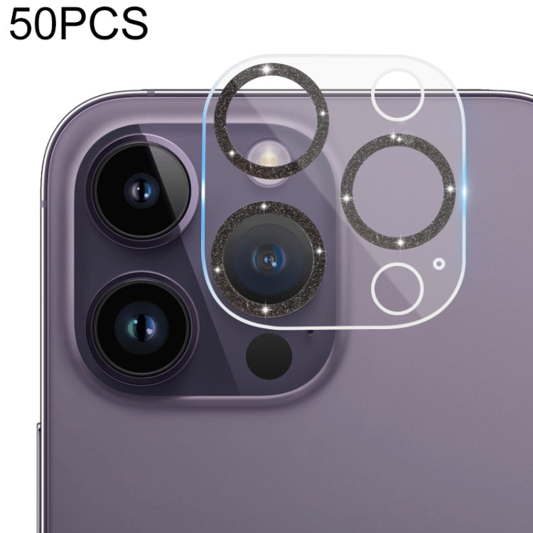 For iPhone 14 Pro Max / 14 Pro 50pcs Tempered Glass Glitter CD Texture Back Camera Film