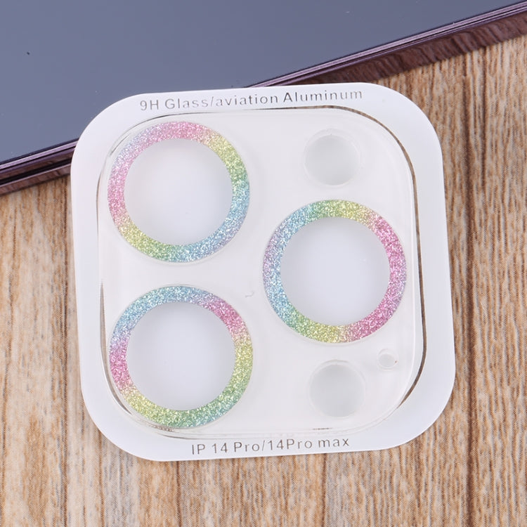 For iPhone 14 Pro Max / 14 Pro 50pcs Tempered Glass Glitter CD Texture Back Camera Film