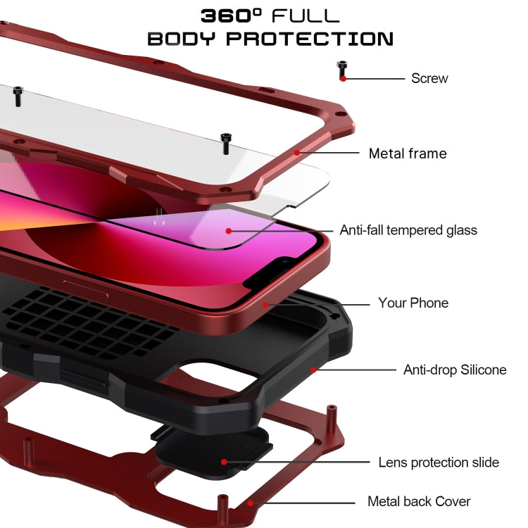 For iPhone 14 Plus Life Waterproof Camshield Tri-poof Metal Phone Case with Holder