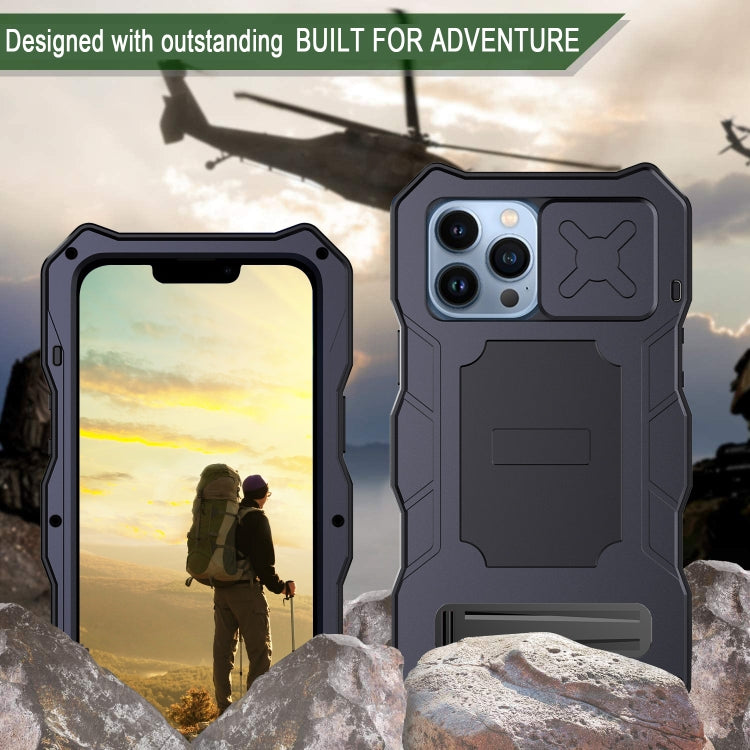 For iPhone 14 Pro Max Life Waterproof Camshield Tri-poof Metal Phone Case with Holder