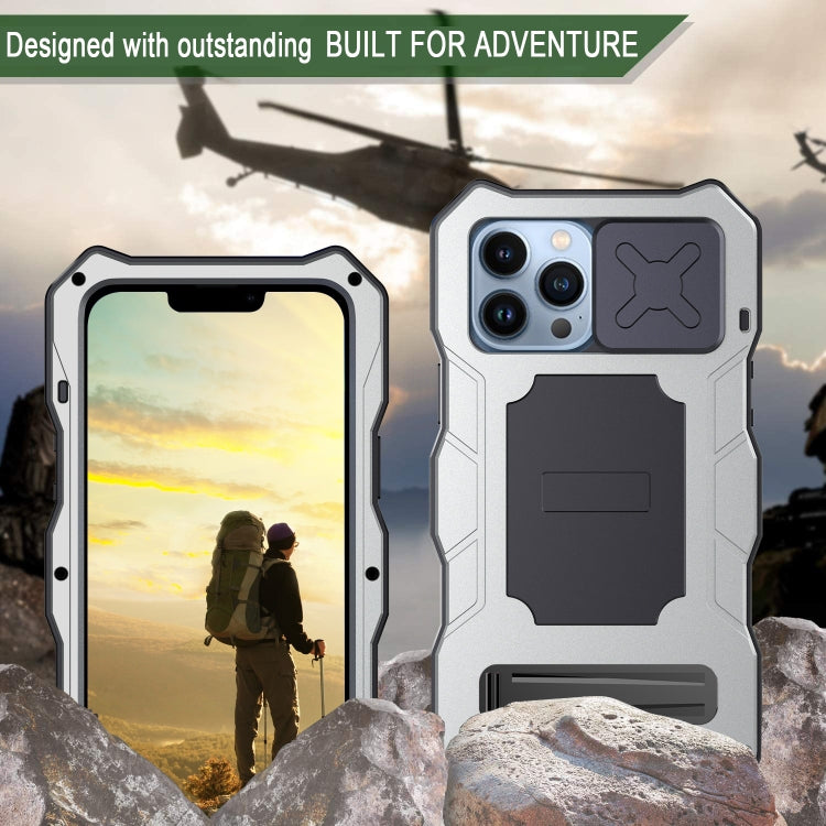 For iPhone 14 Pro Max Life Waterproof Camshield Tri-poof Metal Phone Case with Holder