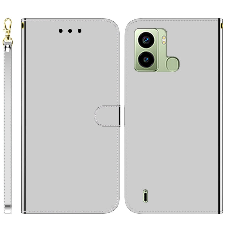 For Tecno Pop 6 Fingerprint Imitated Mirror Surface Flip Leather Phone Case