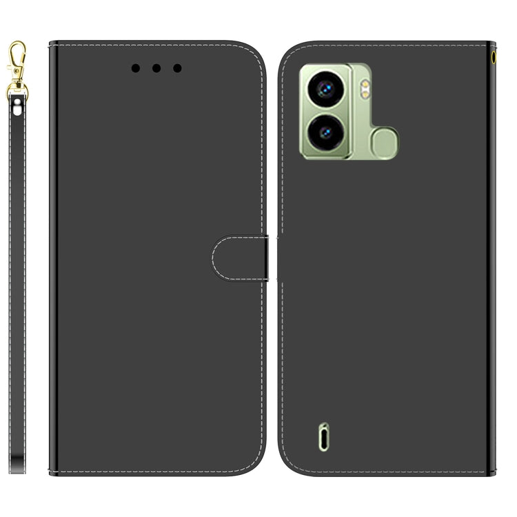 For Tecno Pop 6 Fingerprint Imitated Mirror Surface Flip Leather Phone Case