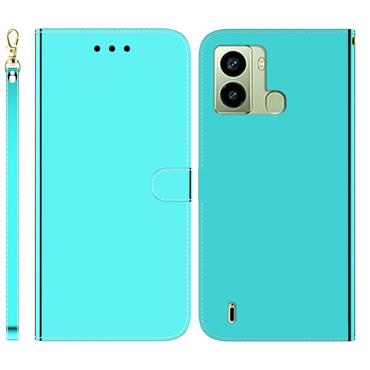For Tecno Pop 6 Fingerprint Imitated Mirror Surface Flip Leather Phone Case