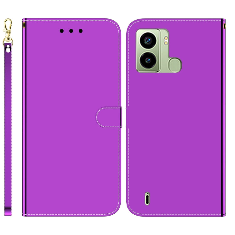 For Tecno Pop 6 Fingerprint Imitated Mirror Surface Flip Leather Phone Case