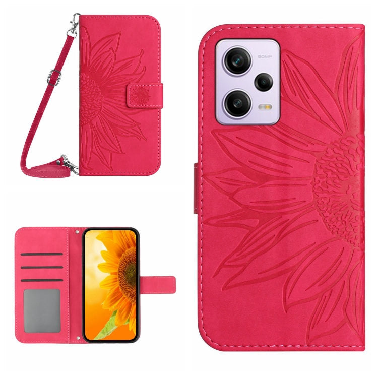 For Xiaomi Redmi Note 12 Pro 5G China Skin Feel Sun Flower Pattern Flip Leather Phone Case with Lanyard