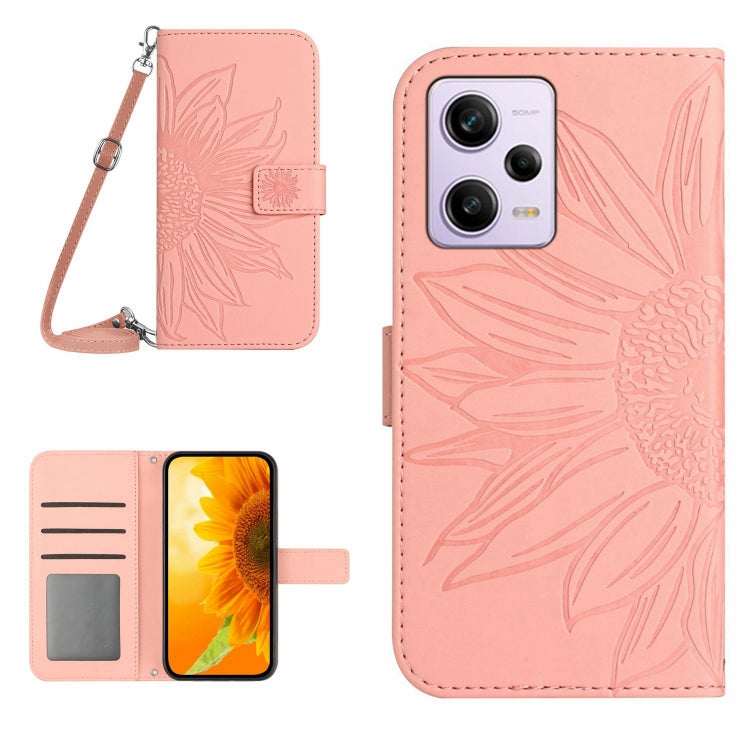For Xiaomi Redmi Note 12 Pro 5G China Skin Feel Sun Flower Pattern Flip Leather Phone Case with Lanyard